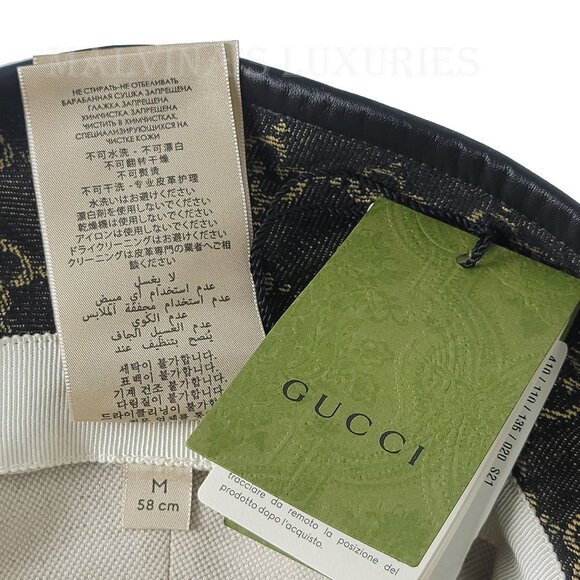 GUCCI HAT GG LOGO MONOGRAM JACQUARD BLACK w LEATHER TRIM BUCKET UNISEX - Picture 14 of 16